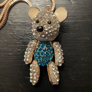 Betsey Johnson Crystal Bear Pendant Necklace